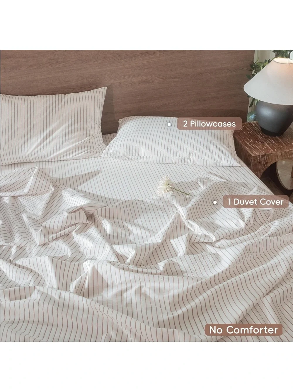 NEW MooMee 100% Washed Cotton Duvet Cover Set. Linen Like Texture. White/Orange
